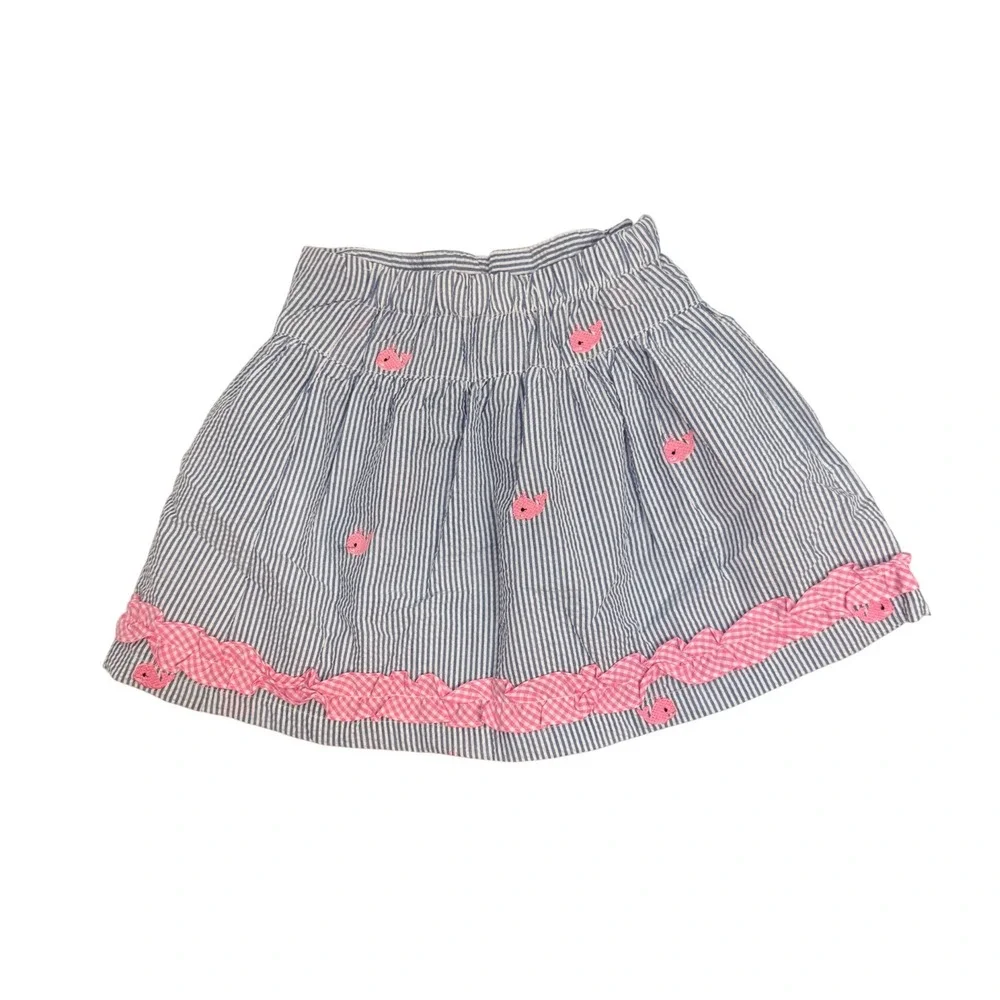 LIL CACTUS | 6T Blue Seersucker Whale Embroidered Ruffle Skirt | $48 | EUC